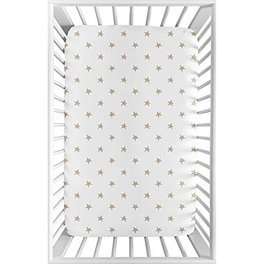 Sweet Jojo Designs&reg; Celestial Pink Star Print Mini Crib Sheet in Gold/White. View a larger version of this product image.
