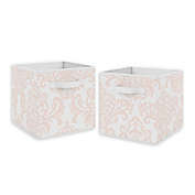 Sweet Jojo Designs Amelia Fabric Storage Bins in Blush/White (Set of 2)