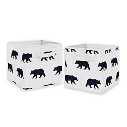 Sweet Jojo Designs Big Bear Fabric Storage Bins in Navy/White (Set of 2)