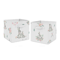 Sweet Jojo Designs Bunny Floral Storage Bins in Pink/Grey (Set of 2)