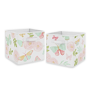 Sweet Jojo Designs&reg; Butterfly Floral Fabric Storage Bins in Pink/Mint (Set of 2). View a larger version of this product image.