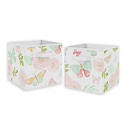 Sweet Jojo Designs® Butterfly Floral Fabric Storage Bins in Pink/Mint (Set of 2)