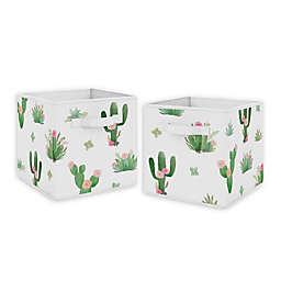 Sweet Jojo Designs Cactus Floral Fabric Storage Bins in Blush/Grey (Set of 2)