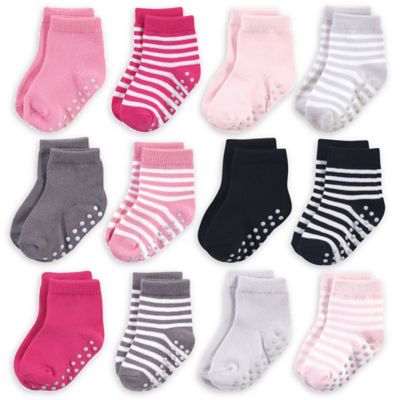 Touched by Nature 12-Pack Non-Skid Socks in Pink/Grey