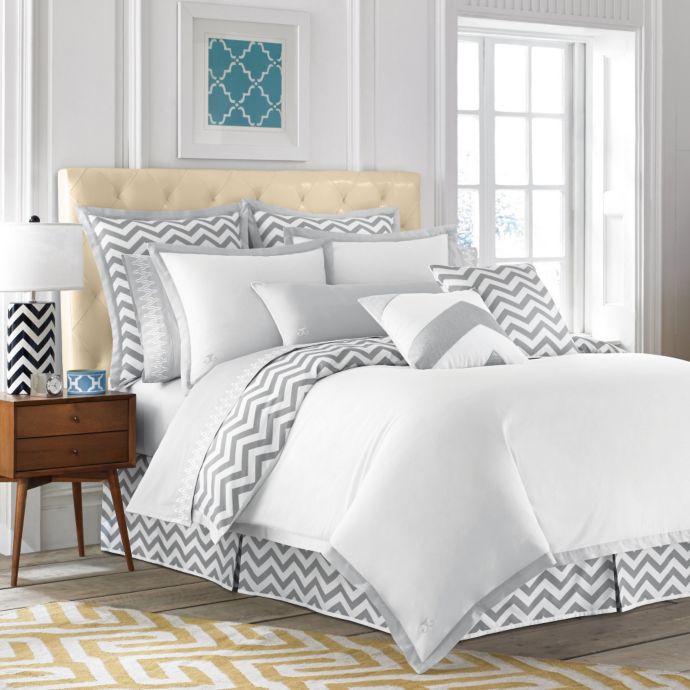 Jill Rosenwald Buckley Chevron Duvet Cover In Pearl Grey Bed