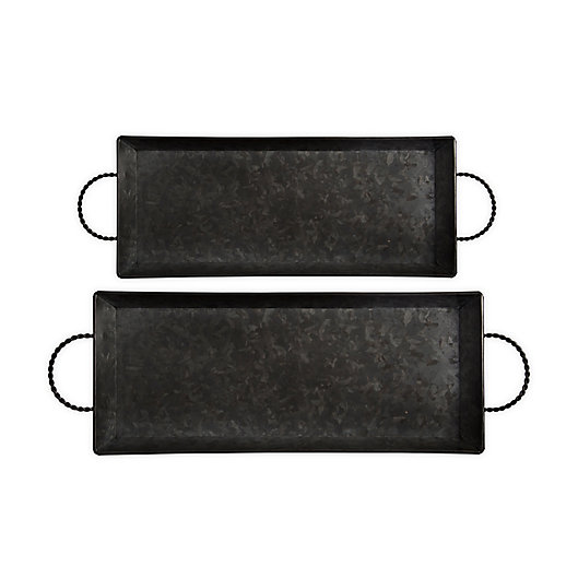 Alternate image 1 for Bee & Willow™ 2-Piece Galvanized Metal Serving Tray Set in Black