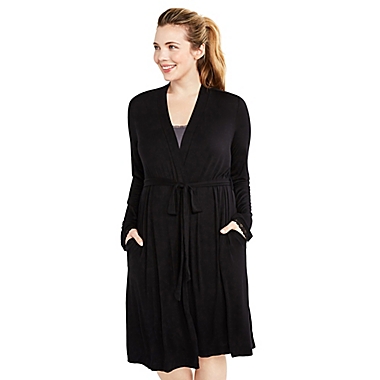 Motherhood&reg; Maternity Large/X-Large Lace Trim Nursing Robe in Black. View a larger version of this product image.