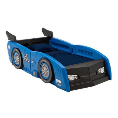blue race car bed