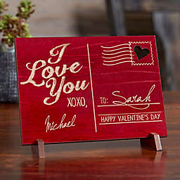 Sending Love Personalized Wood Postcard in Red