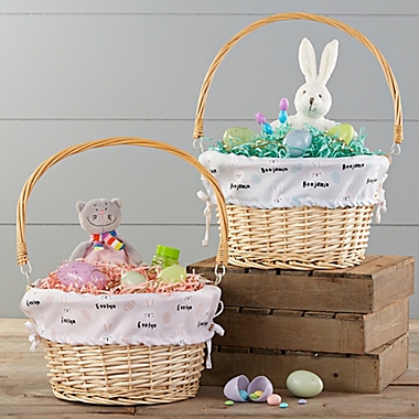 Bunny Treats Personalized Easter Basket With Drop-Down Handle. View a larger version of this product image.