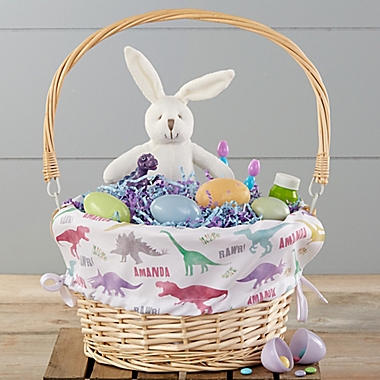 Dinosaur Pattern Personalized Easter Basket With Drop-Down Handle. View a larger version of this product image.