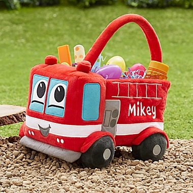 Fire Truck Embroidered Plush Easter Basket. View a larger version of this product image.