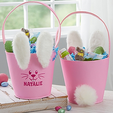 Plush Ears &amp; Tail Personalized Bunny Easter Basket in Purple. View a larger version of this product image.