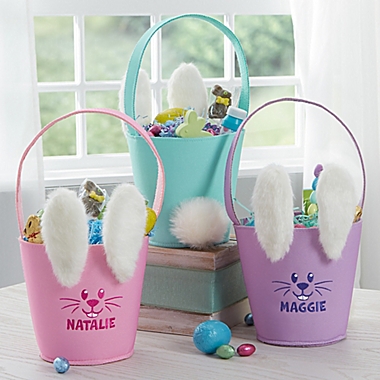 Plush Ears &amp; Tail Personalized Bunny Easter Basket in Purple. View a larger version of this product image.