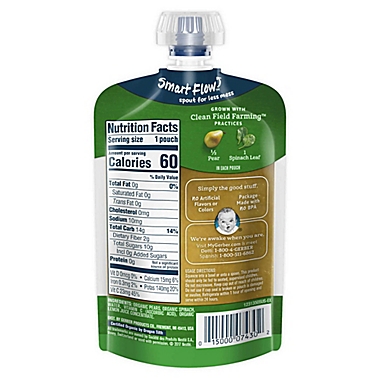 Gerber&reg; 2nd Foods&reg; Organic Pear & Spinach Puree Pouch 3.5 oz.. View a larger version of this product image.