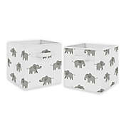 Sweet Jojo Designs Elephant Fabric Storage Bins in Grey/White (Set of 2)
