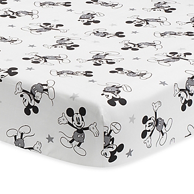 Lambs &amp; Ivy&reg; Magical Mickey Mouse Cotton Fitted Crib Sheet in White/Grey. View a larger version of this product image.