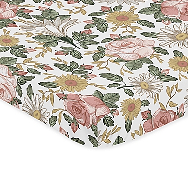 Sweet Jojo Designs Vintage Floral Microfiber Mini Crib Sheet in Pink/Green. View a larger version of this product image.
