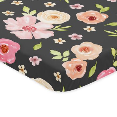 black floral crib sheet