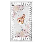 Alternate image 1 for Sweet Jojo Designs Watercolor Floral Corner Floral Crib Sheet in Pink/Grey
