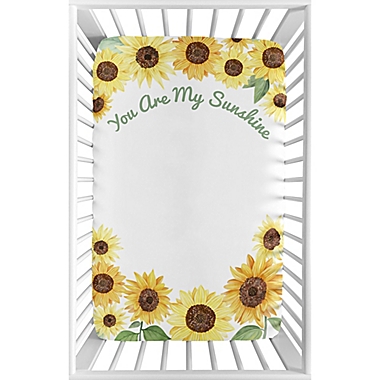 Sweet Jojo Designs Sunflower Microfiber Mini Crib Sheet in Yellow/Green. View a larger version of this product image.