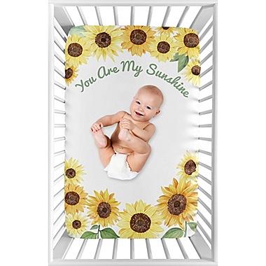 Sweet Jojo Designs Sunflower Microfiber Mini Crib Sheet in Yellow/Green. View a larger version of this product image.