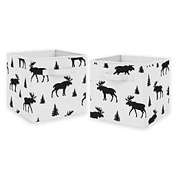 Sweet Jojo Designs Moose Print Fabric Storage Bins in Black/White (Set of 2)