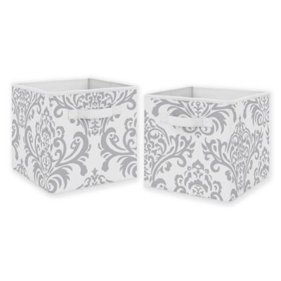 white fabric storage bins