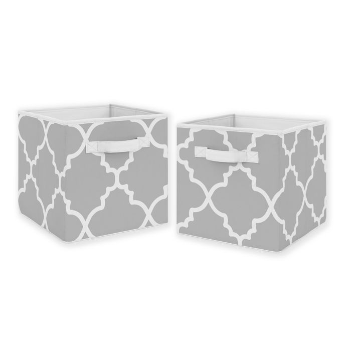 Sweet Jojo Designs Trellis Fabric Storage Bins in Grey (Set of 2) Bed