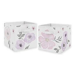 Sweet Jojo Designs Floral Fabric Storage Bins in Lavender/Grey (Set of 2)