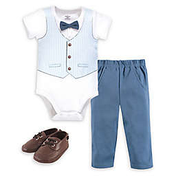 Little Treasure 3-Piece Light Blue Vest Bodysuit, Pant and Shoe Set
