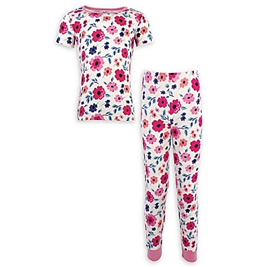 Touched by Nature Size 3T 2-Piece Floral Organic Cotton Short-Sleeve Pajama Set in Pink. View a larger version of this product image.