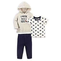 Little Treasure Size 5T 3-Piece Moose Hoodie, T-Shirt, and Pant Set in Beige/Navy