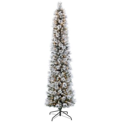 Puleo International Flocked Portland Artificial Christmas Tree with Clear Lights in Green