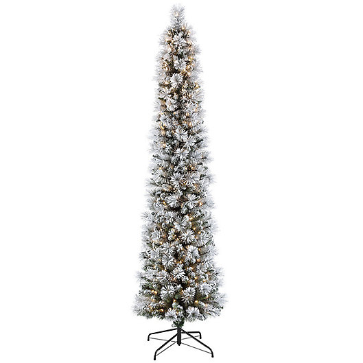 Alternate image 1 for Puleo International Flocked Portland Artificial Christmas Tree with Clear Lights in Green