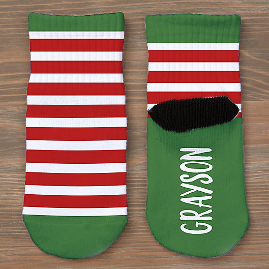 Alternate image 1 for Striped Holiday Personalized Toddler Socks