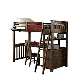 Hillsdale Furniture Highlands Twin Loft Bed with Tray, Desk and Chair in Espresso