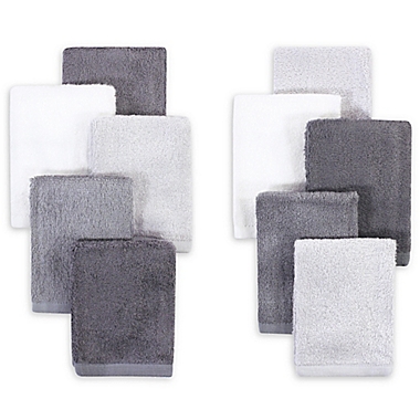 Little Treasure&reg; 10-Pack Luxurious Washcloths in Grey/White. View a larger version of this product image.
