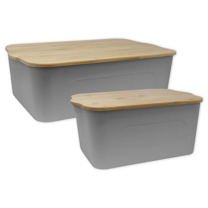 Heritage Plastic Bin With Bamboo Lid In Light Grey Bed Bath Beyond