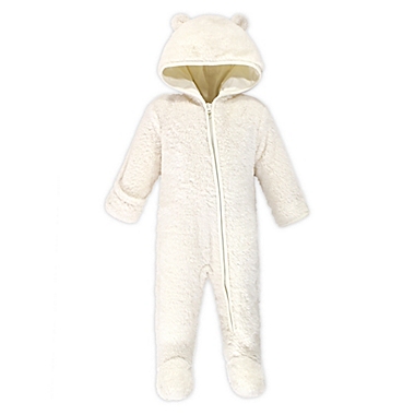 Hudson Baby Size 0-3M Sherpa Hooded Bear Coverall in Cream. View a larger version of this product image.