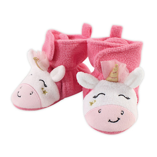 Alternate image 1 for Hudson Baby Size 6-12M Star Unicorn Fleece Booties in Pink