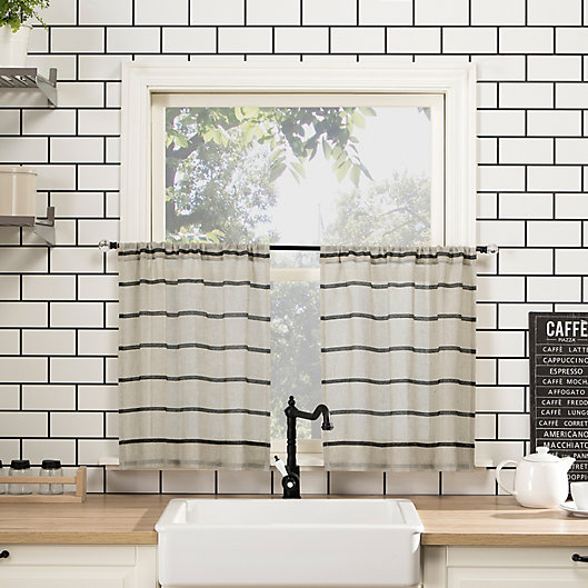 Alternate image 1 for Clean Window® Twill Stripe 24-Inch Cafe Curtains in Black