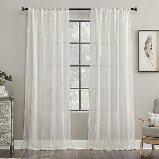 Alternate image 1 for Archaeo® Border Cotton Blend Sheer 96-Inch Window Curtain Panel in White (Single)