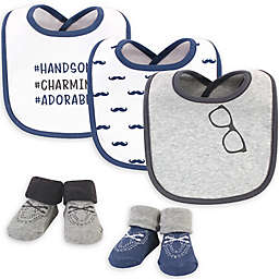 Hudson Baby Size 0-9M 5-Piece Adorable Bib and Sock Set in Blue/Grey