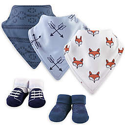 Yoga Sprout® Size 0-9M 5-Piece Clever Fox Bib and Sock Set in Blue/White