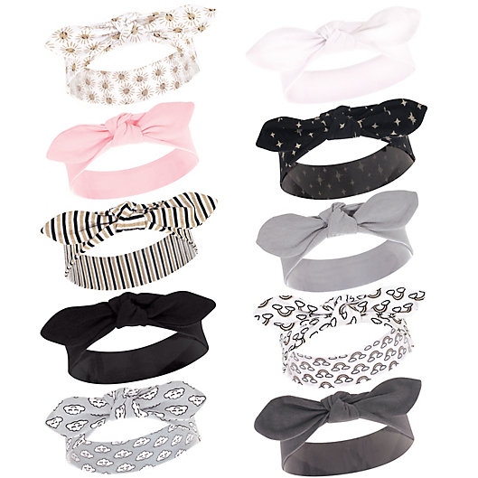 Alternate image 1 for Hudson Baby® Size 0-24M 10-Pack Sunshine Knot Bow Headbands in Black/White