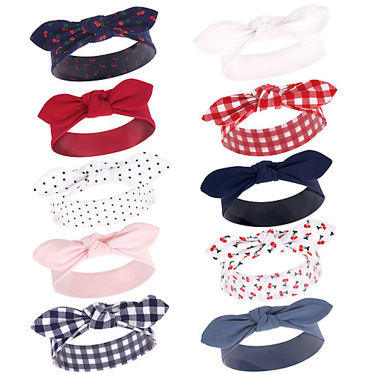 Alternate image 1 for Hudson Baby® Size 0-24M 10-Pack Cherries Knot Bow Headbands in Red/Blue