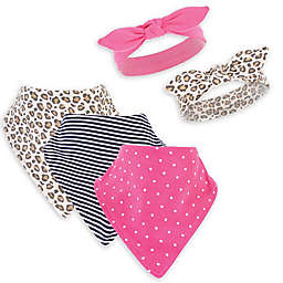 Hudson Baby® 5-Piece Leopard Bib and Headband Set in Beige/Pink