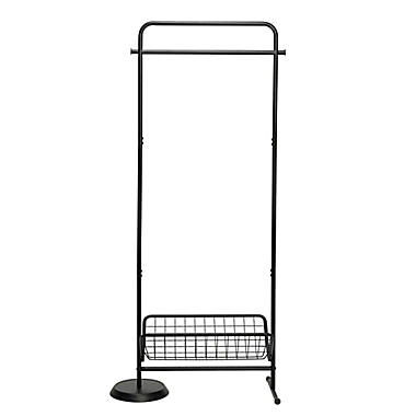 Honey-Can-Do&reg; Swivel Coat Rack Valet With Basket in Black. View a larger version of this product image.