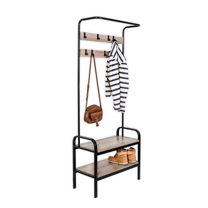 Honey Can Do Entryway Organizer With Hooks And Shoe Storage In Wood Black Bed Bath Beyond